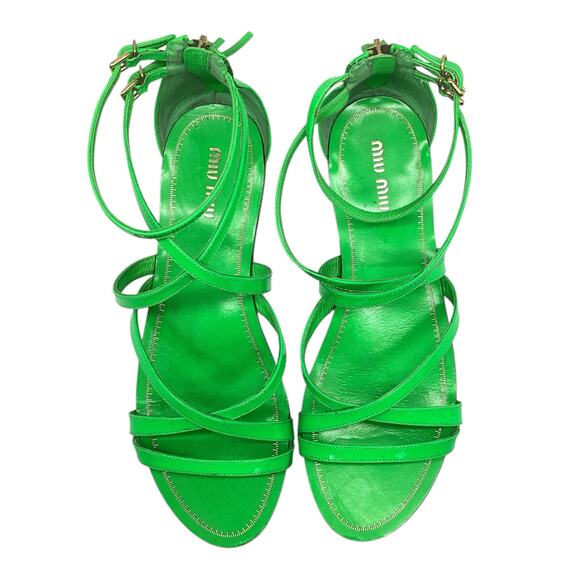 Miu Miu Strappy Sandals Women’s Size 8.5 Vernice Fluo in Neon Green - Picture 1 of 6